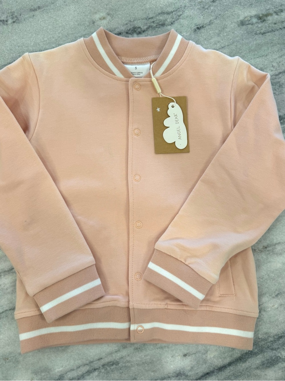 Angel Dear Blush Pink Baby Bomber Jacket with White Trim
